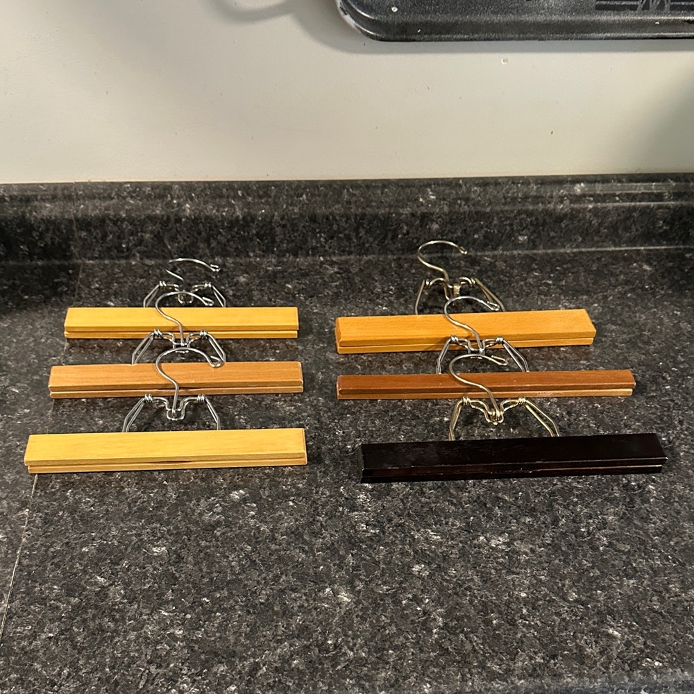 Vintage Lot of 6 Wooden Pants/Skirt Hangers With Clips